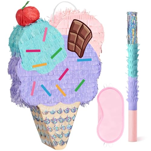 WERNNSAI Eiscreme-Piñata – süße Geburtstags-Piñata mit Augenbinde und Stab für Kinder, Mädchen, Sommer-Eiscreme, Geburtstagsparty, Dekoration, Zubehör, Babyparty, Feier-Zubehör WERNNSAI Eiscreme-Piñata – süße Geburtstags-Piñata mit Augenbinde und Stab für Kinder, Mädchen, Sommer-Eiscreme, Geburtstagsparty, Dekoration, Zubehör, Babyparty, Feier-Zubehör von WERNNSAI
