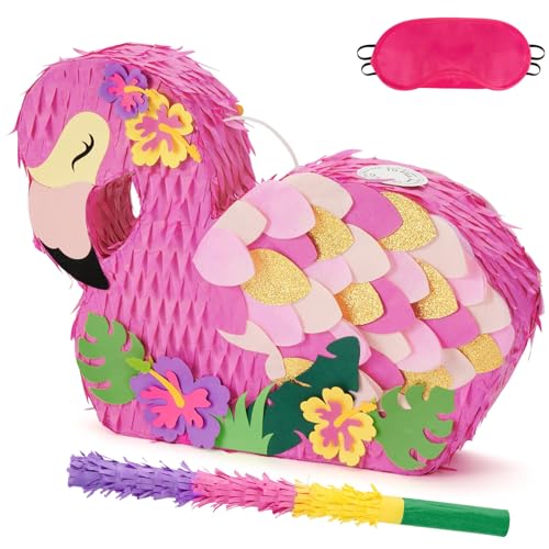 WERNNSAI Flamingo Pinata–Rosa Pinata Bündel mit Augenbinde und Fledermaus für Mädchen Kinder Piñata mit Tropischem Flamingo Thema Geburtstagsparty Zubehör Sommer Pool Fiestas Party Dekorationen von WERNNSAI