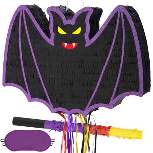 WERNNSAI Halloween Fledermaus Piñata – Fledermaus Piñata Halloween gruselige Piñata gefüllt mit Süßigkeiten Spielzubehör für Jungen mit Stab Augenbinde Halloween Geburtstagsfeier Party Dekorationen von WERNNSAI