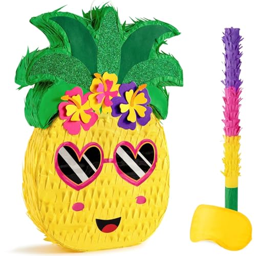 WERNNSAI Kleine Ananas Pinata – Pinata mit Augenbinde und Schlagstock für Kinder Piñata für Hawaiianische Tropische Luau Partyzubehör Sommer Geburtstagsparty Dekorationen mit Fruchtmotiv Feste von WERNNSAI