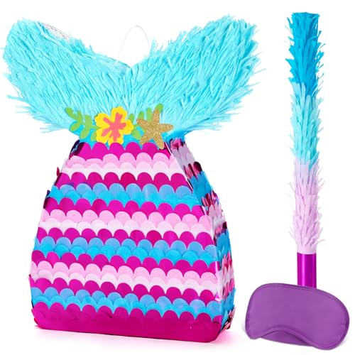 WERNNSAI Meerjungfrau Piñata – Meerjungfrau Party Dekoration Meerjungfrauenschwanz Piñata mit Augenbinde und Fledermaus für Mädchen und Kinder Unterwasser Geburtstagsparty (31,8 x 41,9 x 7,6 cm) von WERNNSAI