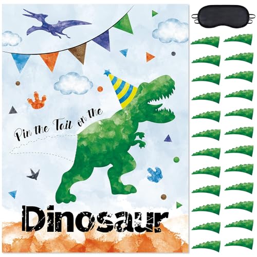WERNNSAI Party-Spiel mit Dinosaurier-Motiv – 51 × 73 cm, Dinosaurier-Partyspiele für Kinder und Jungen, mit 24 Schwänzen, Aquarellfarben, Zuhause, Raumdekoration von WERNNSAI