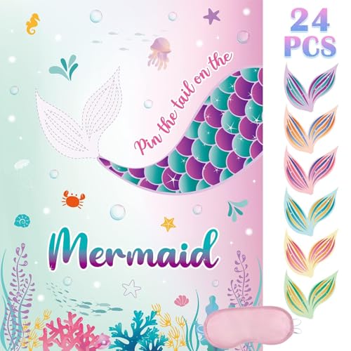 WERNNSAI Pin the Tail on the Mermaid Game – 71 x 53 cm Meerjungfrau-Partyspiel, 24 Stück, wiederverwendbare Schwanz-Aufkleber, Partyzubehör für Kinder, Mädchen, Geburtstagsparty-Sets WERNNSAI Pin the Tail on the Mermaid Game – 71 x 53 cm Meerjungfrau-Partyspiel, 24 Stück, wiederverwendbare Schwanz-Aufkleber, Partyzubehör für Kinder, Mädchen, Geburtstagsparty-Sets von WERNNSAI
