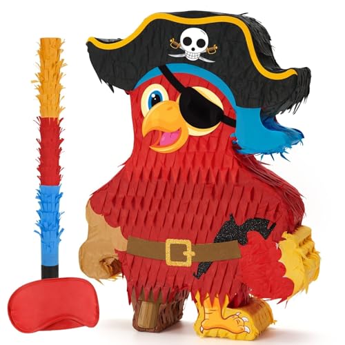 WERNNSAI Piraten Piñata -Pinata Geburtstag Jungen Piraten Papageien Piñata mit Augenbinde und Fledermaus Kinder Piñata Piraten Geburtstagsparty Spielzubehör Abenteuer Partydekorationen für Fiestas von WERNNSAI