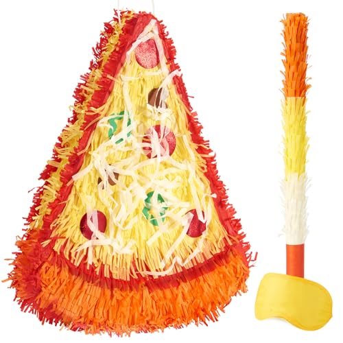 WERNNSAI Pizza Piñata – Geburtstagsparty Dekoration Käsepizza Piñata mit Augenbinde und Stab mexikanische Feier Festival Karneval Junggesellinnenabschied von WERNNSAI