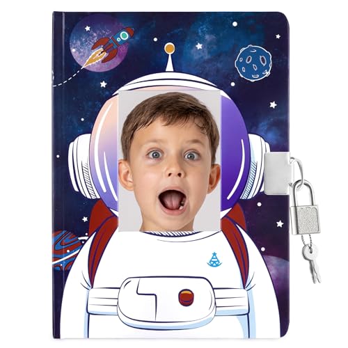 WERNNSAI Tagebuch mit Schloss für Weltraum-Geheimtagebuch Jungen 6-12 Jahre – Personalisierbares Notizbuch mit Foto-Cover, zum Schreiben & Zeichnen | Geschenk für Kinder & Jungs von WERNNSAI