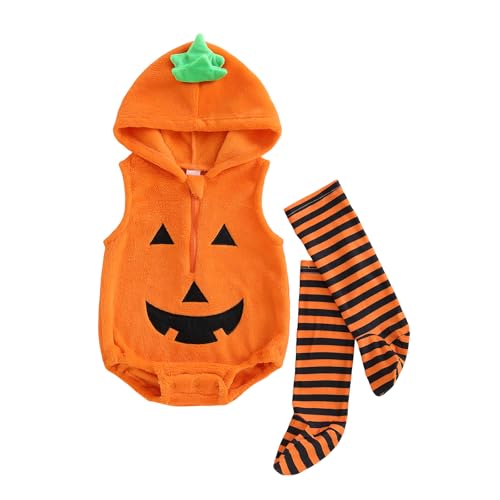 Baby-Halloween-Kostüme für Kleinkinder, Mädchen, Jungen, Tier-Cosplay-Outfits, flauschig, warm, lustig, mit Reißverschluss und Beinstulpen (Zf orangefarbener Kürbis, 12-18 Monate) von WERNZATT