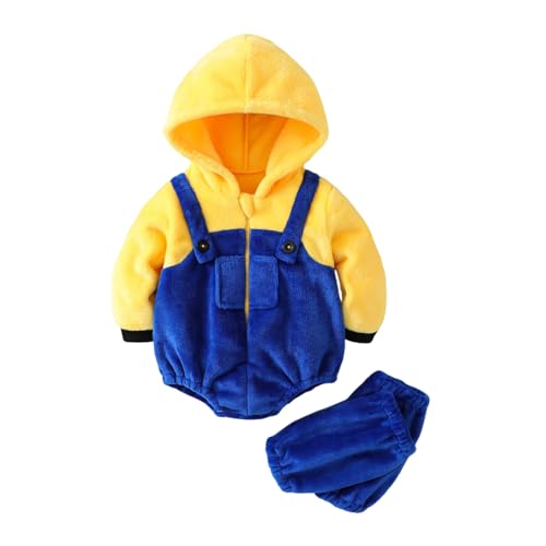 WERNZATT Baby-Halloween-Kostüme für Kleinkinder, Mädchen, Jungen, Tier-Cosplay-Outfits, flauschig, warm, lustig, mit Reißverschluss und Beinstulpen (Gelbblau, 12-18 Monate) von WERNZATT
