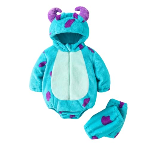 WERNZATT Baby-Halloween-Kostüme für Kleinkinder, Mädchen, Jungen, Tier-Cosplay-Outfits, flauschig, warm, lustig, mit Reißverschluss und Beinstulpen (blaues Monster-Kostüm, 3-6 Monate) von WERNZATT