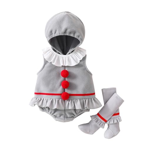 WERNZATT Baby-Halloween-Kostüme für Kleinkinder, Mädchen, Jungen, Tier-Cosplay-Outfits, flauschig, warm, lustig, mit Reißverschluss und Beinstulpen (grauer Schneemann, 3–6 Monate) von WERNZATT