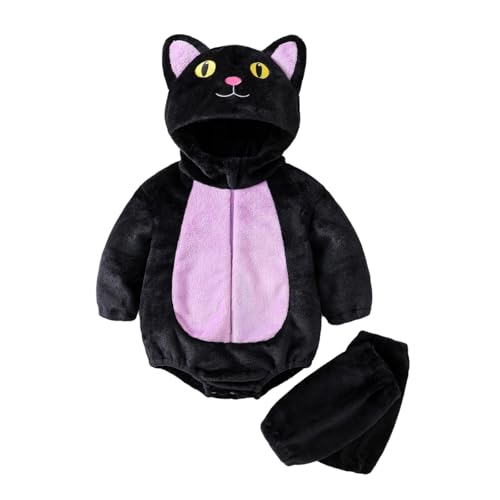 WERNZATT Baby-Halloween-Kostüme für Kleinkinder, Mädchen, Jungen, Tier-Cosplay-Outfits, flauschig, warm, lustig, mit Reißverschluss und Beinstulpen (violette Katze, 3-6 Monate) von WERNZATT