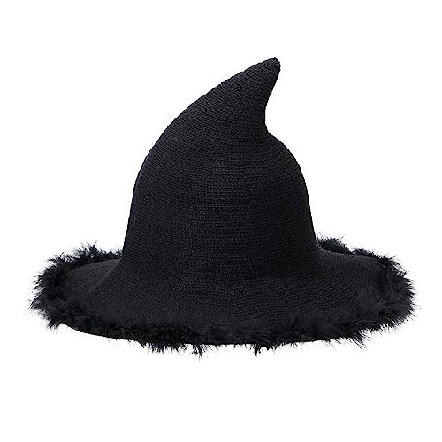 WERNZATT-Frauen Halloween Hexe Hut Wolle gestrickt Kappe für Party Maskerade Cosplay Accessoire Halloween Hexe Kostüm (Black 2, One Size) von WERNZATT