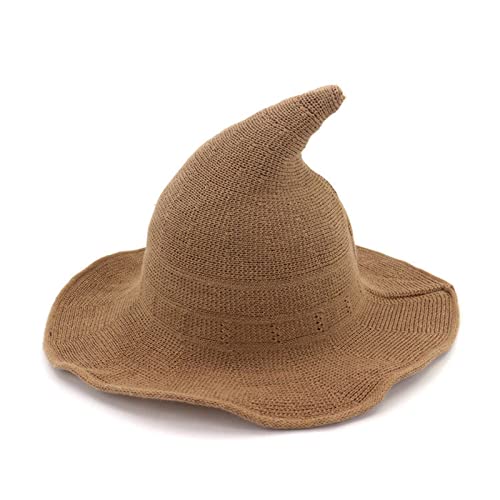 WERNZATT-Frauen Halloween Hexe Hut Wolle gestrickt Kappe für Party Maskerade Cosplay Accessoire Halloween Hexe Kostüm (Cotton Yarn Khaki, Adult) von WERNZATT