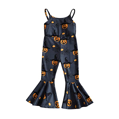 WERNZATT Halloween Baby Mädchen Outfit Kürbis Geist Gedruckt Pender Romper Overalls Jumpsuit Glocke Boden Hosen Kleinkind Kleidung (Black Gray, 12-18 Months) von WERNZATT