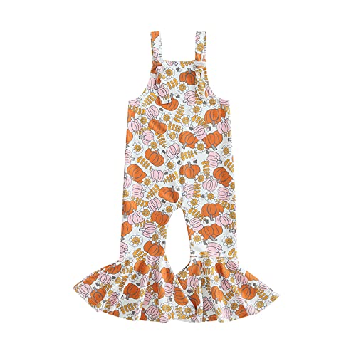 WERNZATT Halloween Baby Mädchen Outfit Kürbis Geist Gedruckt Pender Romper Overalls Jumpsuit Glocke Boden Hosen Kleinkind Kleidung (Creamy White Pumpkin, 18-24 Months) von WERNZATT