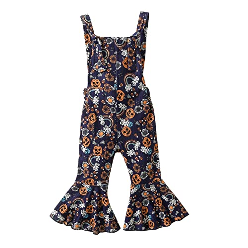 WERNZATT Halloween Baby Mädchen Outfit Kürbis Geist Gedruckt Pender Romper Overalls Jumpsuit Glocke Boden Hosen Kleinkind Kleidung (Dark Blue, 12-18 Months) von WERNZATT