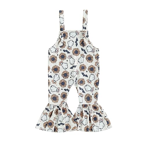 WERNZATT Halloween Baby Mädchen Outfit Kürbis Geist Gedruckt Pender Romper Overalls Jumpsuit Glocke Boden Hosen Kleinkind Kleidung (Ghost Bloom, 6-9 Months) von WERNZATT