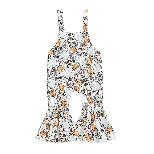 WERNZATT Halloween Baby Mädchen Outfit Kürbis Geist Gedruckt Pender Romper Overalls Jumpsuit Glocke Boden Hosen Kleinkind Kleidung (Ghost Rainbow, 9-12 Months) von WERNZATT