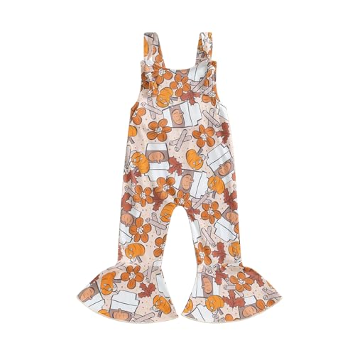 WERNZATT Halloween Baby Mädchen Outfit Kürbis Geist Gedruckt Pender Romper Overalls Jumpsuit Glocke Boden Hosen Kleinkind Kleidung (Khaki, 18-24 Months) von WERNZATT