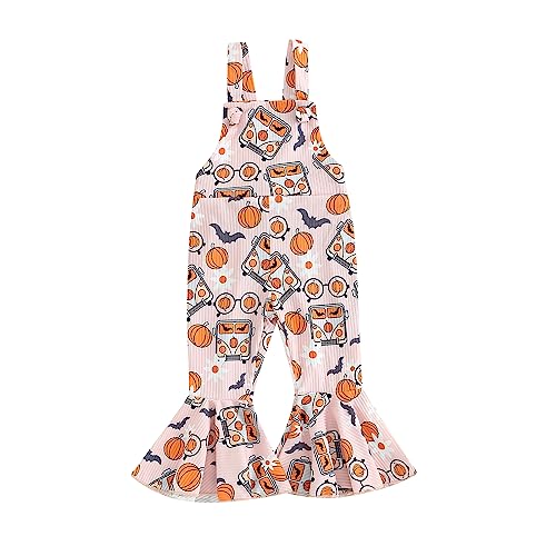 WERNZATT Halloween Baby Mädchen Outfit Kürbis Geist Gedruckt Pender Romper Overalls Jumpsuit Glocke Boden Hosen Kleinkind Kleidung (Pink, 18-24 Months) von WERNZATT