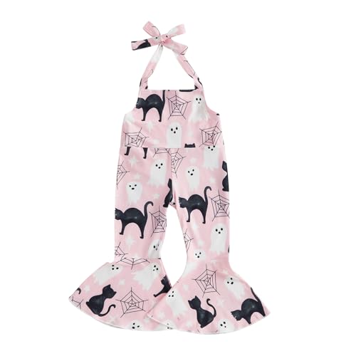 WERNZATT Halloween Baby Mädchen Outfit Kürbis Geist Gedruckt Pender Romper Overalls Jumpsuit Glocke Boden Hosen Kleinkind Kleidung (Pink 3, 18-24 Months) von WERNZATT