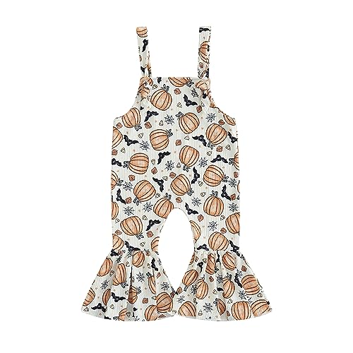 WERNZATT Halloween Baby Mädchen Outfit Kürbis Geist Gedruckt Pender Romper Overalls Jumpsuit Glocke Boden Hosen Kleinkind Kleidung (Pumpkin Bat, 18-24 Months) von WERNZATT