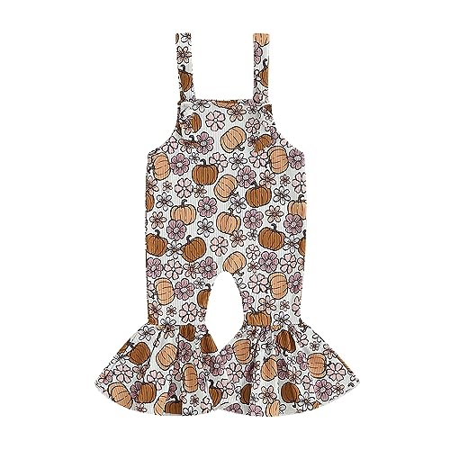 WERNZATT Halloween Baby Mädchen Outfit Kürbis Geist Gedruckt Pender Romper Overalls Jumpsuit Glocke Boden Hosen Kleinkind Kleidung (Pumpkin Blossom, 12-18 Months) von WERNZATT