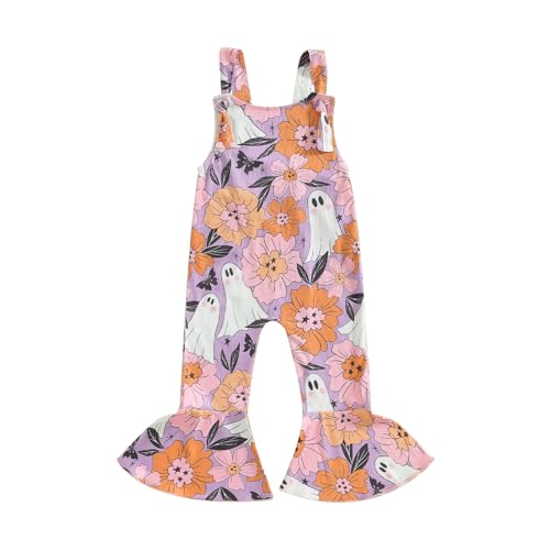WERNZATT Halloween Baby Mädchen Outfit Kürbis Geist Gedruckt Pender Romper Overalls Jumpsuit Glocke Boden Hosen Kleinkind Kleidung (Purple 2, 24_months) von WERNZATT