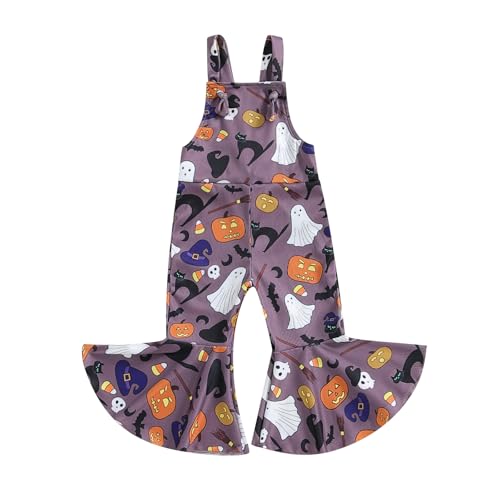 WERNZATT Halloween Baby Mädchen Outfit Kürbis Geist Gedruckt Pender Romper Overalls Jumpsuit Glocke Boden Hosen Kleinkind Kleidung (Purple 3, 18-24 Months) von WERNZATT