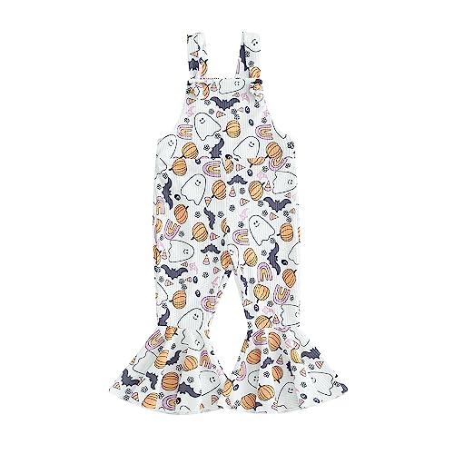 WERNZATT Halloween Baby Mädchen Outfit Kürbis Geist Gedruckt Pender Romper Overalls Jumpsuit Glocke Boden Hosen Kleinkind Kleidung (White, 18-24 Months) von WERNZATT