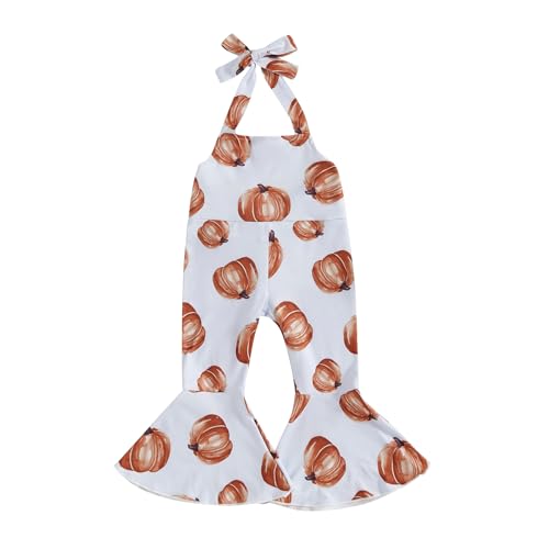 WERNZATT Halloween Baby Mädchen Outfit Kürbis Geist Gedruckt Pender Romper Overalls Jumpsuit Glocke Boden Hosen Kleinkind Kleidung (White 3, 18-24 Months) von WERNZATT