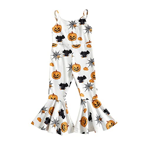 WERNZATT Halloween Baby Mädchen Outfit Kürbis Geist Gedruckt Pender Romper Overalls Jumpsuit Glocke Boden Hosen Kleinkind Kleidung (White 4, 24_months) von WERNZATT