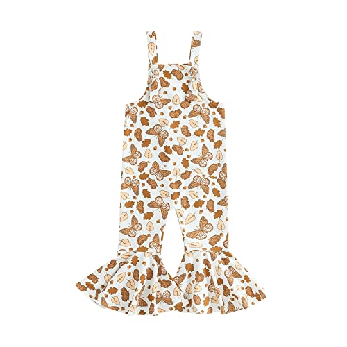 WERNZATT Halloween Baby Mädchen Outfit Kürbis Geist Gedruckt Pender Romper Overalls Jumpsuit Glocke Boden Hosen Kleinkind Kleidung (White Butterfly, 4-5T) von WERNZATT