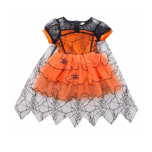 WERNZATT Halloween Baby Mädchen Outfit Puff Ärmel Patchwork Hexe Fledermaus Tüll Tutu Kleid Romper Mit Stirnband Kleinkind Kleidung (Orange, 12-18 Months) von WERNZATT