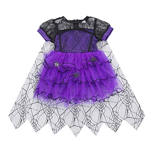 WERNZATT Halloween Baby Mädchen Outfit Puff Ärmel Patchwork Hexe Fledermaus Tüll Tutu Kleid Romper Mit Stirnband Kleinkind Kleidung (Purple, 12-18 Months) von WERNZATT