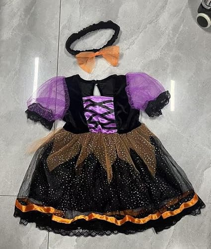 WERNZATT Halloween Baby Mädchen Outfit Puff Ärmel Patchwork Hexe Fledermaus Tüll Tutu Kleid Romper Mit Stirnband Kleinkind Kleidung (black 3, 18-24 Months) von WERNZATT