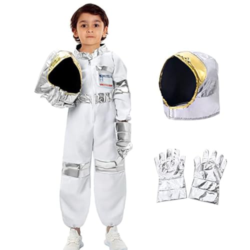WERNZATT-Kind Astronaut Weltraum Kostüm Halloween Kostüm Jumpsuit mit Hut Abzeichen Handschuhe Cosplay Set für Cosplay Party (Weiß, 10-12 Years) von WERNZATT