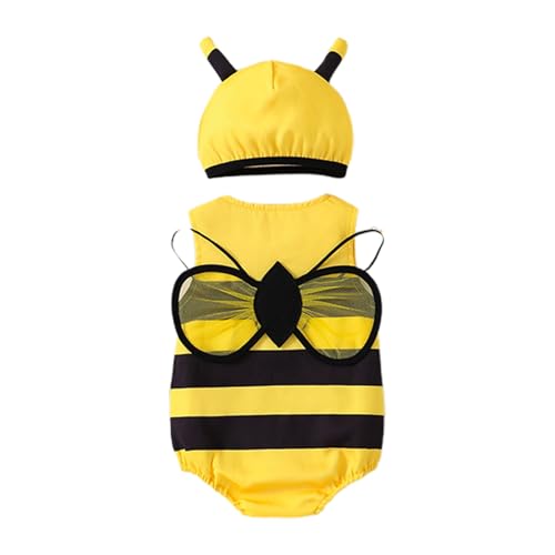 WERNZATT Kinder Halloween Biene Kostüm Klassische Gestreifte Druck Tank Tops Mit Flügeln Und Schwanz Für Kleinkind Baby Cosplay Outfit (Lemon Yellow, 12-18 Months) von WERNZATT