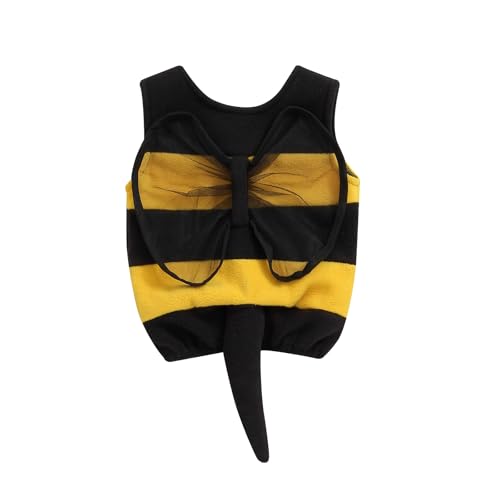 WERNZATT Kinder Halloween Biene Kostüm Klassische Gestreifte Druck Tank Tops Mit Flügeln Und Schwanz Für Kleinkind Baby Cosplay Outfit (Yellow, 18-24 Months) von WERNZATT