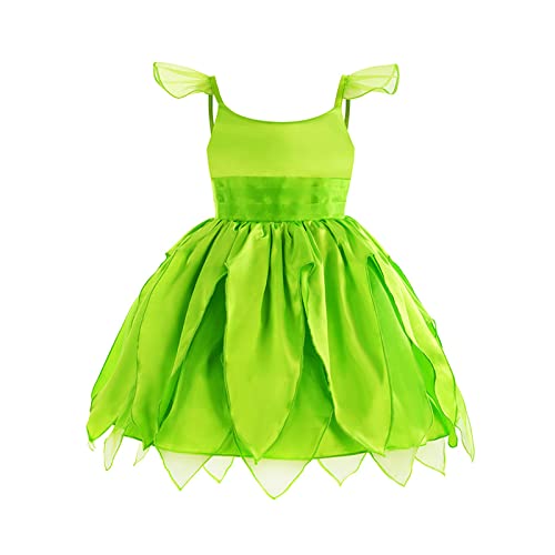 WERNZATT-Kinder Mädchen Cosplay Kostüm Requisiten Set, Grünes Kleid Schmetterling Flügel Rock Pannier Fairy Stick Schmuck Set (1PC-Grün, 4-7 Years) von WERNZATT