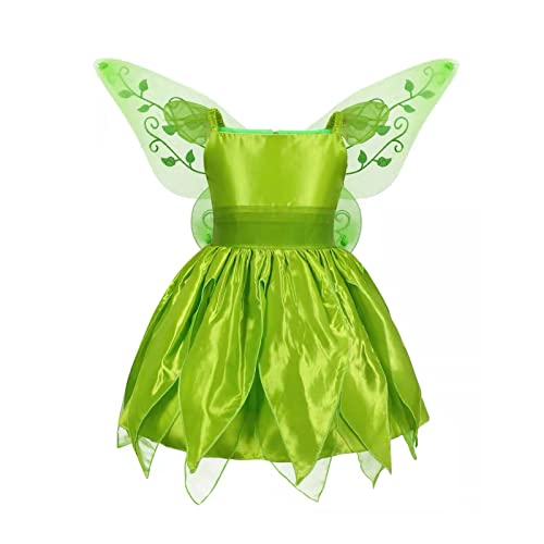 WERNZATT-Kinder Mädchen Cosplay Kostüm Requisiten Set, Grünes Kleid Schmetterling Flügel Rock Pannier Fairy Stick Schmuck Set (2PCS-Grün, 11-12 Years) von WERNZATT
