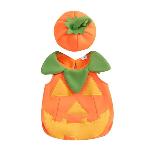 WERNZATT Kleinkind Baby Junge Mädchen Halloween Outfit Ärmellos Bodysuit Kürbis Kostüme Tank Tops Hut Halloween Cosplay Kostüm (Orange 2, 2-3T) von WERNZATT