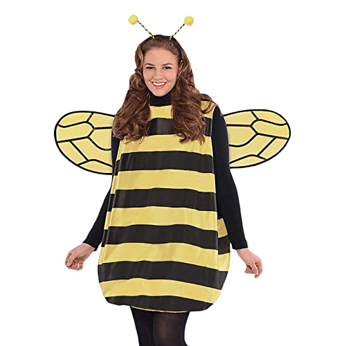 WERNZATT-Mardi Gras Kostüm Erwachsene Kind Langarm gestreiftes Patchwork Biene mit Kniestrümpfen und Haarband Halloween Set (Gelbe Erwachsene 2, L) von WERNZATT