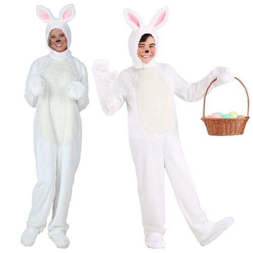 WERNZATT Osterhasenkostüm für Erwachsene, Kinder, Jungen, Mädchen, Halloween, Ostern, Herren, Damen, Cosplay, Kaninchen, Tier, Kapuzenoutfit (Weiß, Erwachsene, S) von WERNZATT