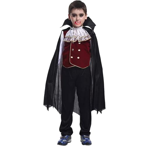 WERNZATT Vampir-Kostüm für Kinder, Jungen, Halloween, Gothic, langärmelig, Oberteil, Umhang, Hose, Outfit, Halloween, Cosplay, Party, Verkleiden (Schwarz, 8–9 Jahre) von WERNZATT