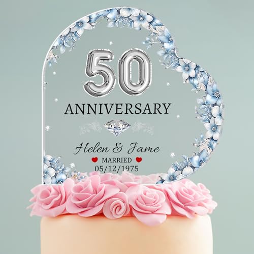 WERWAES Cake Topper Personalisiert - Acryl Hochzeit & Geburtstag Tortendeko - Individueller Tortenstecker für Hochzeitstorte & Geburtstagskuchen - Tortentopper mit Namensgravur (Style-5) von WERWAES