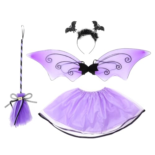 WESIEVYA 1 Satz Fledermausflügel Stirnband Fledermauskostüm Für Zu Halloween Zauberstab Haarband Halloween-zauberstäbe Für Mädchen Schöner Rock Violett Gittergewebe von WESIEVYA