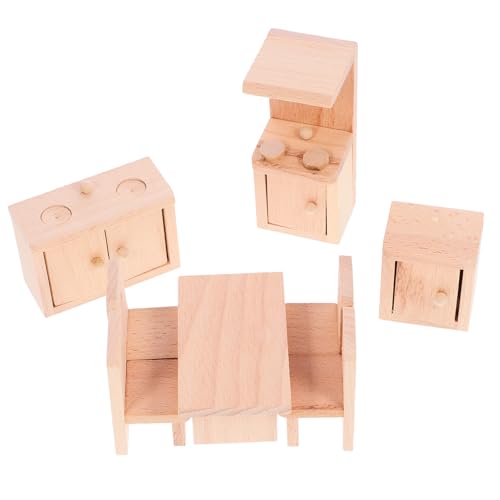 WESIEVYA Set Mit Miniatur-puppenhausmöbeln Aus Holz Mini-küche Esszimmer Schreibtisch Ornament von WESIEVYA