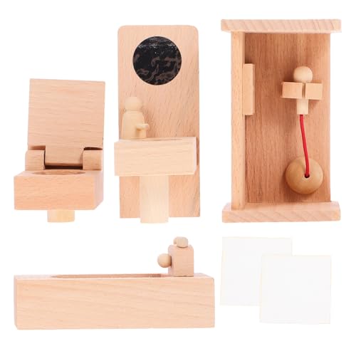 WESIEVYA Miniatur-badezimmermodell Für Puppenhaus Miniatur-duschraum-Set Mini-hausschmuck Holzspielzeug Hausmöbel von WESIEVYA