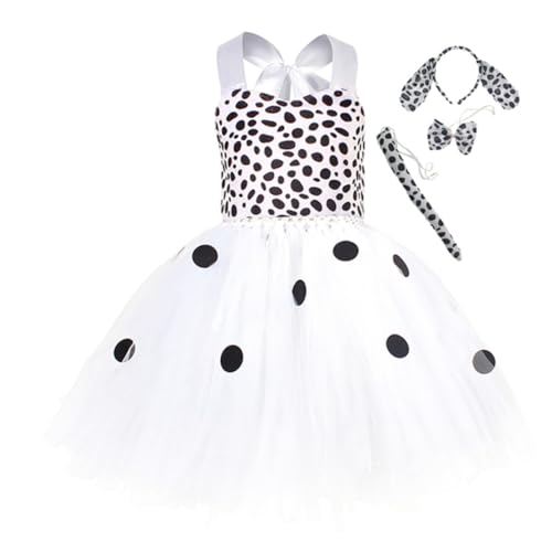 WESIEVYA 1 Set Dalmatiner Prinzessinnenkleid, Gepunktetes Kleid, Kinderkleid, Kleinkind Mädchenkleid Mit Stirnbandkleid Und Schwanzkleid Für Mädchen, Cosplay Zubehör, Mädchenkleidung, von WESIEVYA